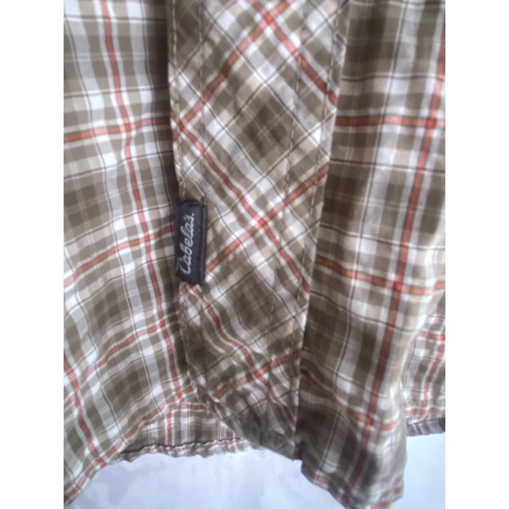 Cabela's Men's 2XL Tan White Plaid Outdoor Hiking Short Sleeve Button Down Shirt - Picture 4 of 8